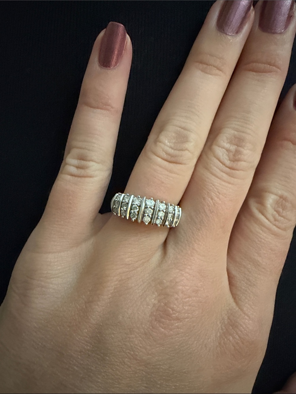 Sterling Silver Multi-Row Diamond Accent Band Ring - Women Jewelry - Sz 6